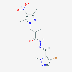 molecular formula C14H18BrN7O3 B10947034 N'-[(E)-(4-bromo-1-methyl-1H-pyrazol-5-yl)methylidene]-3-(3,5-dimethyl-4-nitro-1H-pyrazol-1-yl)-2-methylpropanehydrazide 