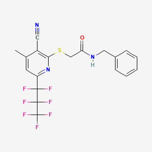 N-benzyl-2-{[3-cyano-6-(heptafluoropropyl)-4-methylpyridin-2-yl]sulfanyl}acetamide