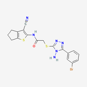 molecular formula C18H15BrN6OS2 B10947057 2-{[4-amino-5-(3-bromophenyl)-4H-1,2,4-triazol-3-yl]sulfanyl}-N-(3-cyano-5,6-dihydro-4H-cyclopenta[b]thiophen-2-yl)acetamide 