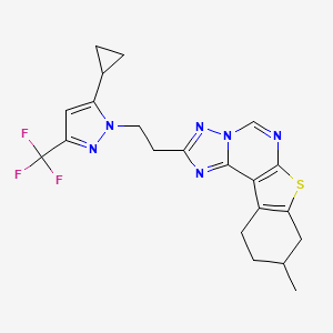 molecular formula C21H21F3N6S B10947120 2-{2-[5-cyclopropyl-3-(trifluoromethyl)-1H-pyrazol-1-yl]ethyl}-9-methyl-8,9,10,11-tetrahydro[1]benzothieno[3,2-e][1,2,4]triazolo[1,5-c]pyrimidine 