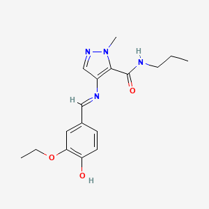 molecular formula C17H22N4O3 B10947121 4-{[(E)-(3-ethoxy-4-hydroxyphenyl)methylidene]amino}-1-methyl-N-propyl-1H-pyrazole-5-carboxamide 