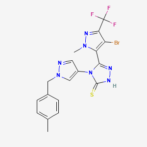 molecular formula C18H15BrF3N7S B10947138 5-[4-bromo-1-methyl-3-(trifluoromethyl)-1H-pyrazol-5-yl]-4-[1-(4-methylbenzyl)-1H-pyrazol-4-yl]-4H-1,2,4-triazole-3-thiol 