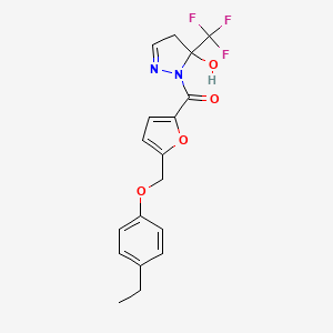 molecular formula C18H17F3N2O4 B10947168 {5-[(4-ethylphenoxy)methyl]furan-2-yl}[5-hydroxy-5-(trifluoromethyl)-4,5-dihydro-1H-pyrazol-1-yl]methanone 