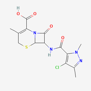 molecular formula C14H15ClN4O4S B10947218 7-{[(4-chloro-1,3-dimethyl-1H-pyrazol-5-yl)carbonyl]amino}-3-methyl-8-oxo-5-thia-1-azabicyclo[4.2.0]oct-2-ene-2-carboxylic acid 