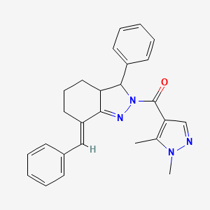 molecular formula C26H26N4O B10947225 [(7E)-7-benzylidene-3-phenyl-3,3a,4,5,6,7-hexahydro-2H-indazol-2-yl](1,5-dimethyl-1H-pyrazol-4-yl)methanone 