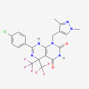 molecular formula C20H15ClF6N6O2 B10947236 7-(4-chlorophenyl)-1-[(1,3-dimethyl-1H-pyrazol-4-yl)methyl]-5,5-bis(trifluoromethyl)-5,8-dihydropyrimido[4,5-d]pyrimidine-2,4(1H,3H)-dione 