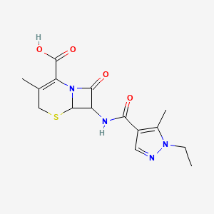 molecular formula C15H18N4O4S B10947254 7-{[(1-ethyl-5-methyl-1H-pyrazol-4-yl)carbonyl]amino}-3-methyl-8-oxo-5-thia-1-azabicyclo[4.2.0]oct-2-ene-2-carboxylic acid 