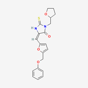 (5E)-5-{[5-(phenoxymethyl)furan-2-yl]methylidene}-2-sulfanyl-3-(tetrahydrofuran-2-ylmethyl)-3,5-dihydro-4H-imidazol-4-one