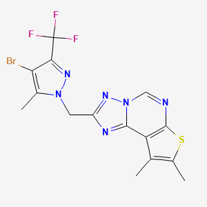 molecular formula C15H12BrF3N6S B10947321 2-{[4-bromo-5-methyl-3-(trifluoromethyl)-1H-pyrazol-1-yl]methyl}-8,9-dimethylthieno[3,2-e][1,2,4]triazolo[1,5-c]pyrimidine 