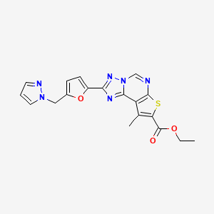 Ethyl 9-methyl-2-[5-(1H-pyrazol-1-ylmethyl)-2-furyl]thieno[3,2-E][1,2,4]triazolo[1,5-C]pyrimidine-8-carboxylate