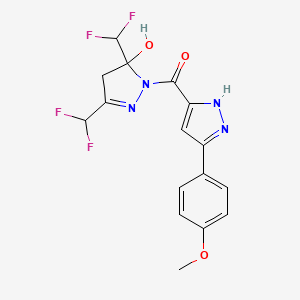 molecular formula C16H14F4N4O3 B10947442 [3,5-bis(difluoromethyl)-5-hydroxy-4,5-dihydro-1H-pyrazol-1-yl][5-(4-methoxyphenyl)-1H-pyrazol-3-yl]methanone 