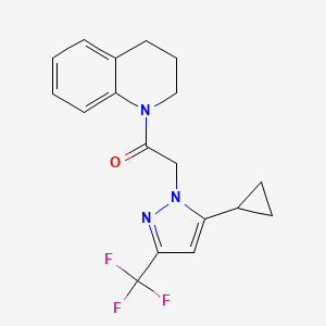 molecular formula C18H18F3N3O B10947467 2-[5-cyclopropyl-3-(trifluoromethyl)-1H-pyrazol-1-yl]-1-(3,4-dihydroquinolin-1(2H)-yl)ethanone 