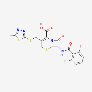 molecular formula C18H14F2N4O4S3 B10947494 7-{[(2,6-Difluorophenyl)carbonyl]amino}-3-{[(5-methyl-1,3,4-thiadiazol-2-yl)sulfanyl]methyl}-8-oxo-5-thia-1-azabicyclo[4.2.0]oct-2-ene-2-carboxylic acid 