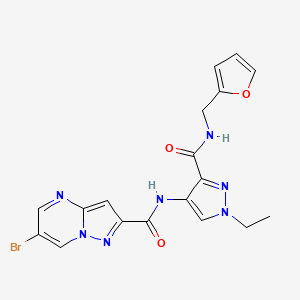 molecular formula C18H16BrN7O3 B10947505 6-bromo-N-{1-ethyl-3-[(furan-2-ylmethyl)carbamoyl]-1H-pyrazol-4-yl}pyrazolo[1,5-a]pyrimidine-2-carboxamide 