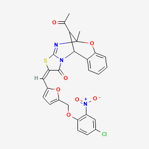 (2E)-13-acetyl-2-({5-[(4-chloro-2-nitrophenoxy)methyl]furan-2-yl}methylidene)-5-methyl-5H,11H-5,11-methano[1,3]thiazolo[2,3-d][1,3,5]benzoxadiazocin-1(2H)-one