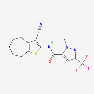 molecular formula C16H15F3N4OS B10947560 N-(3-cyano-5,6,7,8-tetrahydro-4H-cyclohepta[b]thiophen-2-yl)-1-methyl-3-(trifluoromethyl)-1H-pyrazole-5-carboxamide 