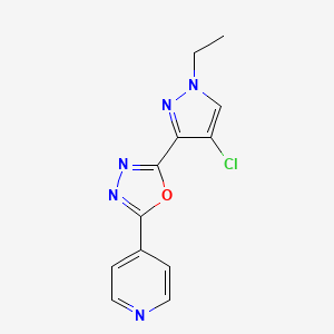 molecular formula C12H10ClN5O B10947573 4-[5-(4-chloro-1-ethyl-1H-pyrazol-3-yl)-1,3,4-oxadiazol-2-yl]pyridine 