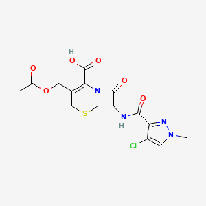 molecular formula C15H15ClN4O6S B10947579 3-[(acetyloxy)methyl]-7-{[(4-chloro-1-methyl-1H-pyrazol-3-yl)carbonyl]amino}-8-oxo-5-thia-1-azabicyclo[4.2.0]oct-2-ene-2-carboxylic acid 