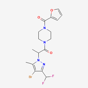 molecular formula C17H19BrF2N4O3 B10947588 2-[4-bromo-3-(difluoromethyl)-5-methyl-1H-pyrazol-1-yl]-1-[4-(furan-2-ylcarbonyl)piperazin-1-yl]propan-1-one 