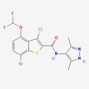 molecular formula C15H11BrClF2N3O2S B10947630 7-bromo-3-chloro-4-(difluoromethoxy)-N-(3,5-dimethyl-1H-pyrazol-4-yl)-1-benzothiophene-2-carboxamide 