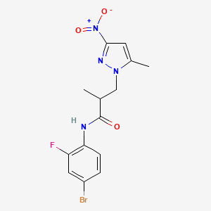 molecular formula C14H14BrFN4O3 B10947636 N-(4-bromo-2-fluorophenyl)-2-methyl-3-(5-methyl-3-nitro-1H-pyrazol-1-yl)propanamide 