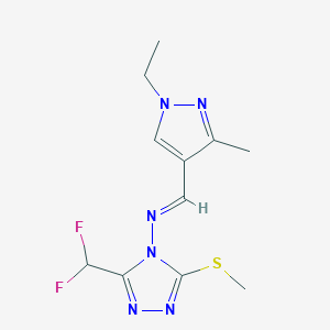 molecular formula C11H14F2N6S B10947693 3-(difluoromethyl)-N-[(E)-(1-ethyl-3-methyl-1H-pyrazol-4-yl)methylidene]-5-(methylsulfanyl)-4H-1,2,4-triazol-4-amine 