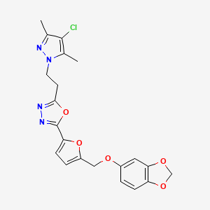 2-{5-[(1,3-benzodioxol-5-yloxy)methyl]furan-2-yl}-5-[2-(4-chloro-3,5-dimethyl-1H-pyrazol-1-yl)ethyl]-1,3,4-oxadiazole