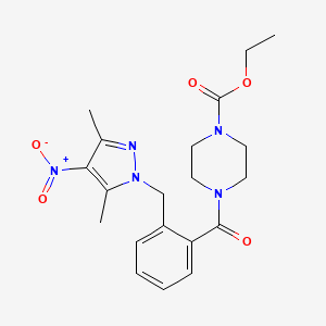 molecular formula C20H25N5O5 B10947732 ethyl 4-({2-[(3,5-dimethyl-4-nitro-1H-pyrazol-1-yl)methyl]phenyl}carbonyl)piperazine-1-carboxylate 