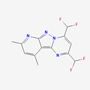 molecular formula C13H10F4N4 B10947788 4,6-bis(difluoromethyl)-11,13-dimethyl-3,7,8,10-tetrazatricyclo[7.4.0.02,7]trideca-1,3,5,8,10,12-hexaene 