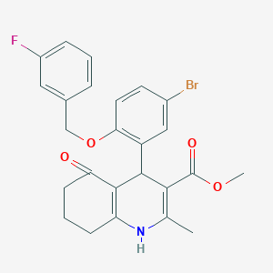 molecular formula C25H23BrFNO4 B10947792 Methyl 4-{5-bromo-2-[(3-fluorobenzyl)oxy]phenyl}-2-methyl-5-oxo-1,4,5,6,7,8-hexahydroquinoline-3-carboxylate 