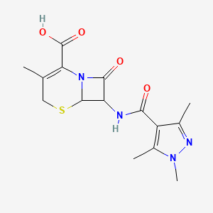 molecular formula C15H18N4O4S B10947799 3-methyl-8-oxo-7-{[(1,3,5-trimethyl-1H-pyrazol-4-yl)carbonyl]amino}-5-thia-1-azabicyclo[4.2.0]oct-2-ene-2-carboxylic acid 