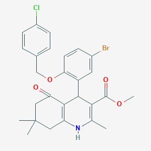 molecular formula C27H27BrClNO4 B10947818 Methyl 4-{5-bromo-2-[(4-chlorobenzyl)oxy]phenyl}-2,7,7-trimethyl-5-oxo-1,4,5,6,7,8-hexahydroquinoline-3-carboxylate 