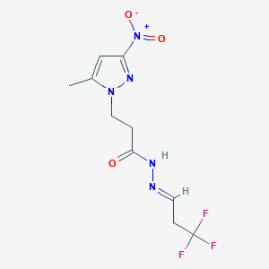 molecular formula C10H12F3N5O3 B10947828 3-(5-methyl-3-nitro-1H-pyrazol-1-yl)-N'-[(1E)-3,3,3-trifluoropropylidene]propanehydrazide 