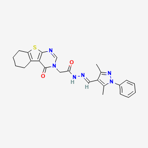 molecular formula C24H24N6O2S B10947843 N'-[(E)-(3,5-dimethyl-1-phenyl-1H-pyrazol-4-yl)methylidene]-2-(4-oxo-5,6,7,8-tetrahydro[1]benzothieno[2,3-d]pyrimidin-3(4H)-yl)acetohydrazide 