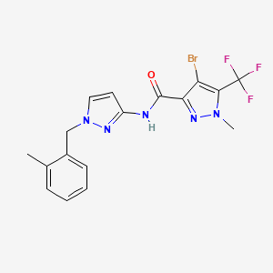 molecular formula C17H15BrF3N5O B10947942 4-bromo-1-methyl-N-[1-(2-methylbenzyl)-1H-pyrazol-3-yl]-5-(trifluoromethyl)-1H-pyrazole-3-carboxamide 