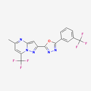 molecular formula C17H9F6N5O B10947943 5-Methyl-7-(trifluoromethyl)-2-{5-[3-(trifluoromethyl)phenyl]-1,3,4-oxadiazol-2-yl}pyrazolo[1,5-a]pyrimidine 