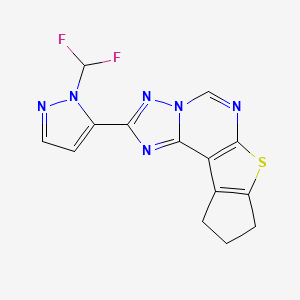 molecular formula C14H10F2N6S B10947949 2-[1-(difluoromethyl)-1H-pyrazol-5-yl]-9,10-dihydro-8H-cyclopenta[4,5]thieno[3,2-e][1,2,4]triazolo[1,5-c]pyrimidine 