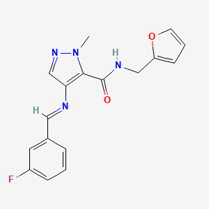 molecular formula C17H15FN4O2 B10947966 4-{[(E)-(3-fluorophenyl)methylidene]amino}-N-(furan-2-ylmethyl)-1-methyl-1H-pyrazole-5-carboxamide 