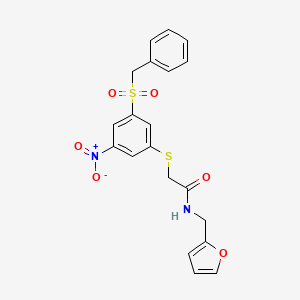 molecular formula C20H18N2O6S2 B10947997 2-{[3-(benzylsulfonyl)-5-nitrophenyl]sulfanyl}-N-(furan-2-ylmethyl)acetamide 