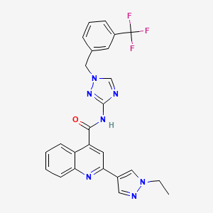 molecular formula C25H20F3N7O B10948021 2-(1-ethyl-1H-pyrazol-4-yl)-N-{1-[3-(trifluoromethyl)benzyl]-1H-1,2,4-triazol-3-yl}quinoline-4-carboxamide 