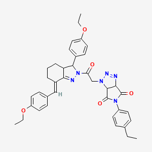 molecular formula C38H40N6O5 B10948026 1-{2-[(7E)-7-(4-ethoxybenzylidene)-3-(4-ethoxyphenyl)-3,3a,4,5,6,7-hexahydro-2H-indazol-2-yl]-2-oxoethyl}-5-(4-ethylphenyl)-3a,6a-dihydropyrrolo[3,4-d][1,2,3]triazole-4,6(1H,5H)-dione 