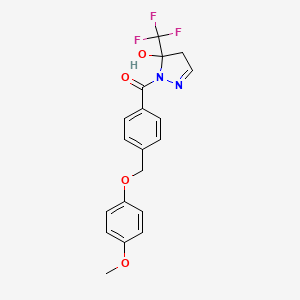 molecular formula C19H17F3N2O4 B10948030 [5-hydroxy-5-(trifluoromethyl)-4,5-dihydro-1H-pyrazol-1-yl]{4-[(4-methoxyphenoxy)methyl]phenyl}methanone 