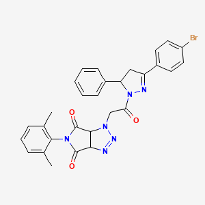 molecular formula C29H25BrN6O3 B10948055 1-{2-[3-(4-bromophenyl)-5-phenyl-4,5-dihydro-1H-pyrazol-1-yl]-2-oxoethyl}-5-(2,6-dimethylphenyl)-3a,6a-dihydropyrrolo[3,4-d][1,2,3]triazole-4,6(1H,5H)-dione 