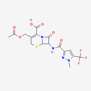 molecular formula C16H15F3N4O6S B10948074 3-[(acetyloxy)methyl]-7-({[1-methyl-5-(trifluoromethyl)-1H-pyrazol-3-yl]carbonyl}amino)-8-oxo-5-thia-1-azabicyclo[4.2.0]oct-2-ene-2-carboxylic acid 