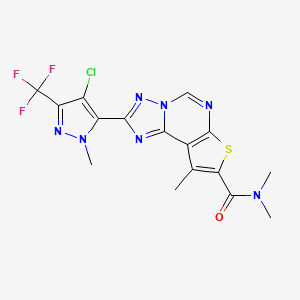 molecular formula C16H13ClF3N7OS B10948117 2-[4-chloro-1-methyl-3-(trifluoromethyl)-1H-pyrazol-5-yl]-N,N,9-trimethylthieno[3,2-e][1,2,4]triazolo[1,5-c]pyrimidine-8-carboxamide 