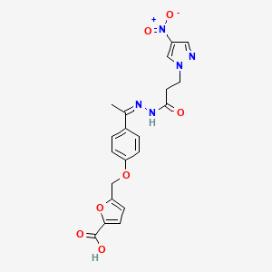 molecular formula C20H19N5O7 B10948128 5-({4-[(1Z)-1-{2-[3-(4-nitro-1H-pyrazol-1-yl)propanoyl]hydrazinylidene}ethyl]phenoxy}methyl)furan-2-carboxylic acid 