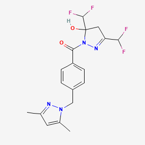 molecular formula C18H18F4N4O2 B10948185 [3,5-bis(difluoromethyl)-5-hydroxy-4,5-dihydro-1H-pyrazol-1-yl]{4-[(3,5-dimethyl-1H-pyrazol-1-yl)methyl]phenyl}methanone 