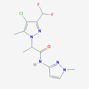 molecular formula C12H14ClF2N5O B10948190 2-[4-chloro-3-(difluoromethyl)-5-methyl-1H-pyrazol-1-yl]-N-(1-methyl-1H-pyrazol-3-yl)propanamide 