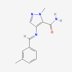 molecular formula C13H14N4O B10948253 1-methyl-4-{[(E)-(3-methylphenyl)methylidene]amino}-1H-pyrazole-5-carboxamide 