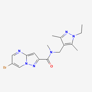 molecular formula C16H19BrN6O B10948268 6-bromo-N-[(1-ethyl-3,5-dimethyl-1H-pyrazol-4-yl)methyl]-N-methylpyrazolo[1,5-a]pyrimidine-2-carboxamide 